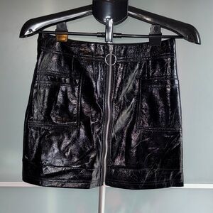Topshop Black Shiny Mini Skirt with Front Zipper